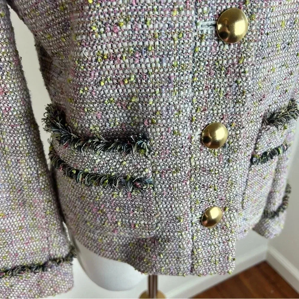 J. Crew Tweed Cropped Tailored Jacket Blazer Size S Pink Green B26 Lady Jacket